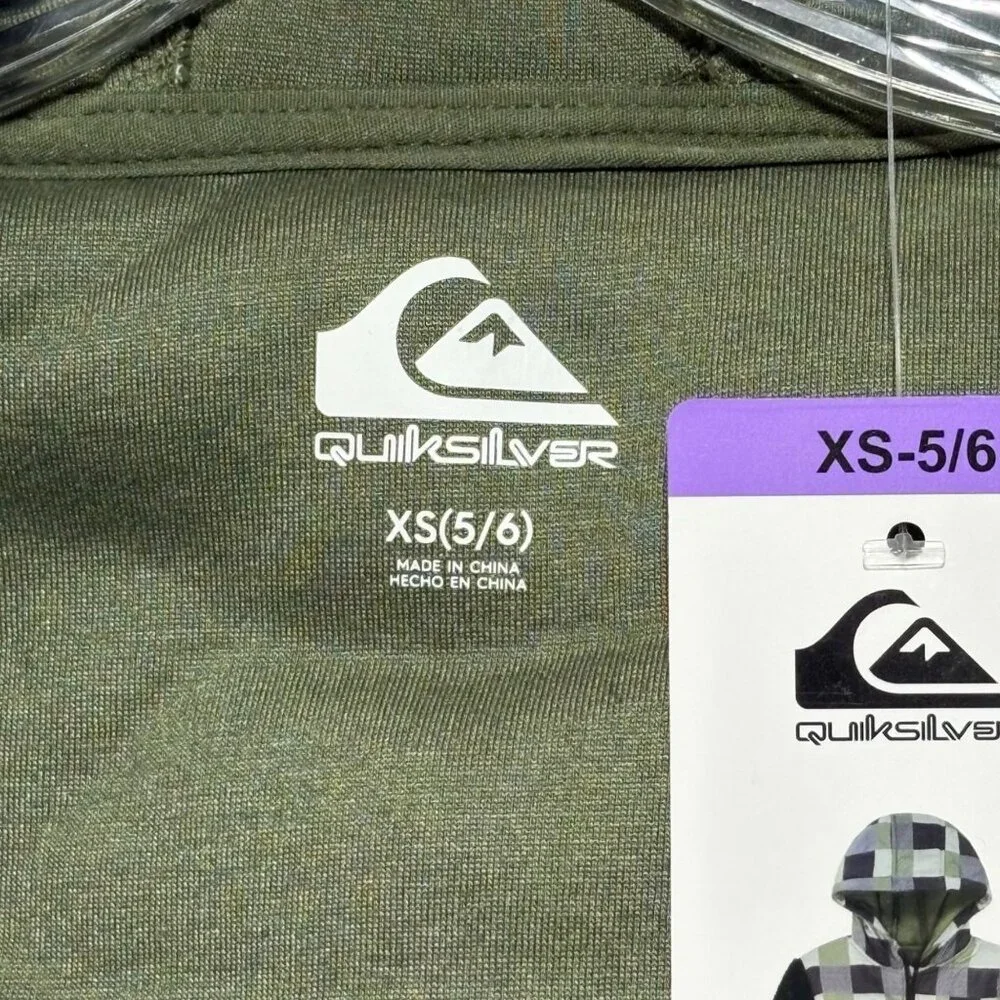 Quiksilver Jacket Youth Boy's XS 5/6 Hooded Sherpa Jacket Green Black